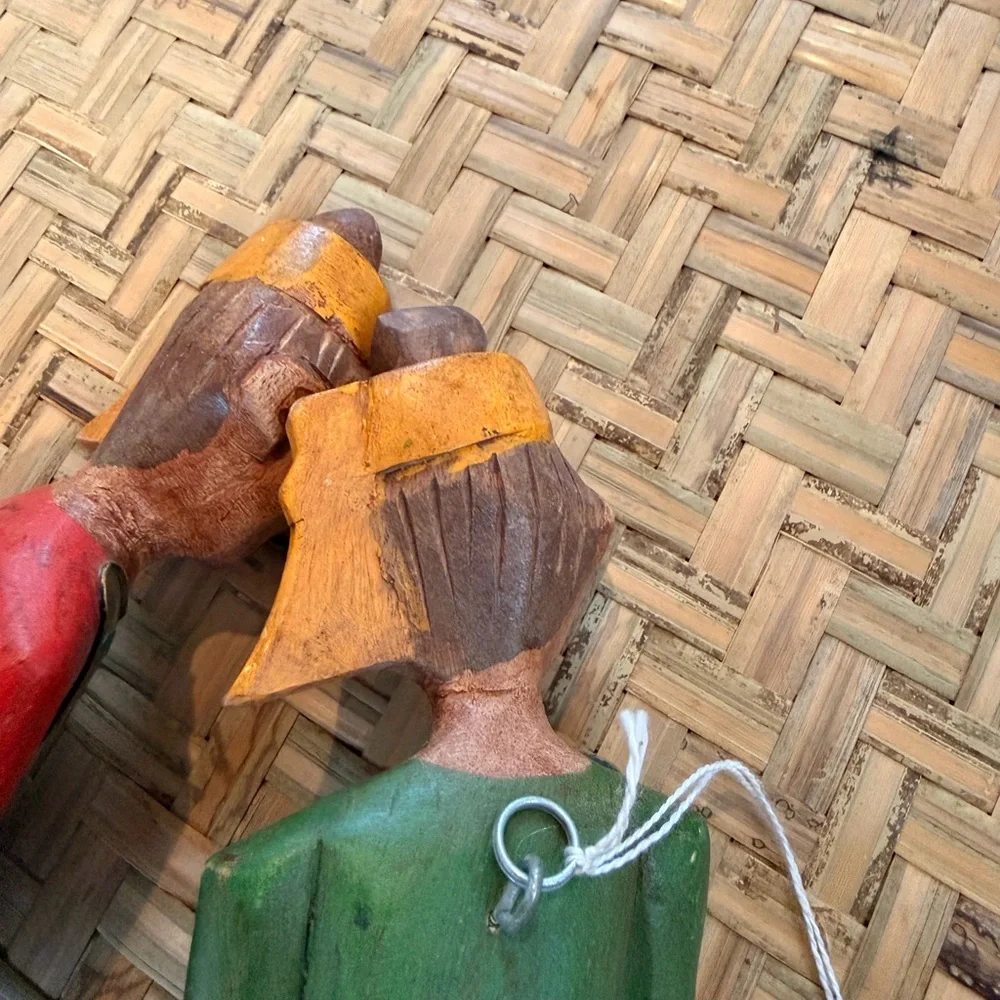 VINTAGE SOUTHEAST‎ ASIAN HAND-CARVED WOODEN MUSICIAN WALL HANGING FIGURINES